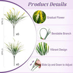 Artificial Faux Plants for Outdoor Spring Decoration, 12 Pcs Fake Monkey Grass for Garden Porch Balcony Planters, Fake Flowers Shrubs UV Resistant No Fade Plants Greenery Bush(Yellow White)