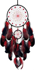 Red and Black Dream Catcher Wall Decor Feather Dream Catchers with Luminous Bead Handmade Dreamcatcher Wall Hanging Ornament for Bedroom Living Room Home Decor