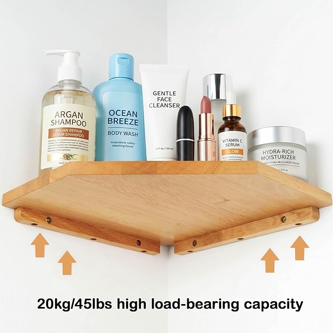 JiudunsKylight Corner Wall Shelf, 11.2 inch Floating Corner Shelves for Wall with Wire Hole, 2 Pack Oak Wood Shelves for Bedroom, Kitchen, Living Room Decor, Storage for Speakers, Photos