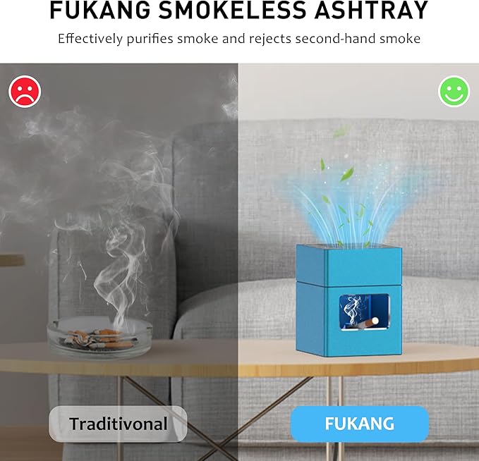 Aluminum Housing Smokeless Ashtray, Multifunctional 3 in 1 Smoke Ashtray with Lighter & USB Rechargeable, HEPA Filter, Home or Office (Blue)