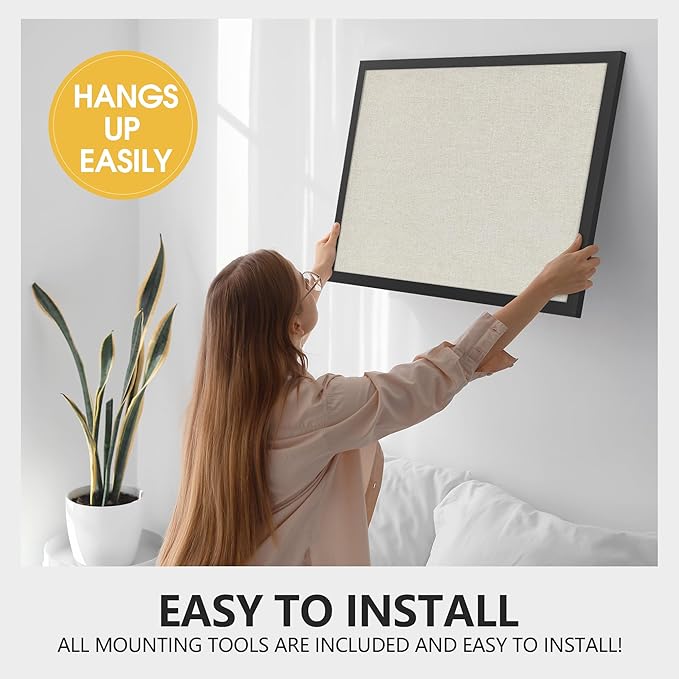 AKTOP Cork Board Bulletin Board with Linen 20" X 30", Large Framed Corkboard for Wall, Hanging Pin Board Picture Board for Home Office Decor, Cute Vision Board with Pushpins (Vintage Black)