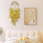 Yellow Dream Catcher Wall Decor Crystal Tree of Life Dream Catchers Handmade Feather Dreamcatcher Wall Hanging Ornament for Bedroom Living Room Home Decor