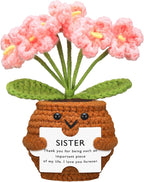 Wavwavw Sister Gifts Handmade Crochet Doll with Card Crochet Present for Sisters Sis Big Little Sister Birthday Wedding Home Decor(Myosotis)