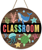 Nautical Classroom Front Door Sign, Back to School Beach Coastal Wood Plaque Hanger Nursery Preschool Elementary Home Decor, Ocean Wooden Wreath Wall Hanging Decoration Teacher Supply Gift