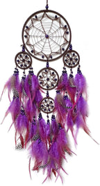 Large Dream Catcher Wall Decor Purple Dream Catchers with Wooden Bead Handmade Feather Dreamcatcher Wall Hanging Ornament for Bedroom Living Room Home Decor