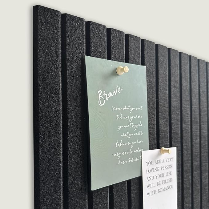 Large Cork Board for Office, 8 Pack Felt Wall Tiles with Slat Wall Paneling and Safe Removable Adhesive Tabs, Felt Bulletin Board Pin Board Cork Boards for Walls - Black