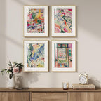 Framed Matisse Wall Art Set of 4, Colorful Abstract Landscape Wall Painting Prints, Vintage Retro Aesthetic Wall Decor for Bathroom Bedroom Hallway Office 11x14 Inch