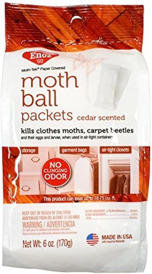 Enoz Moth Ball Packets - Ceder Scented Kills Clothes Moths, Carpet Beetles, and Eggs and Larvae