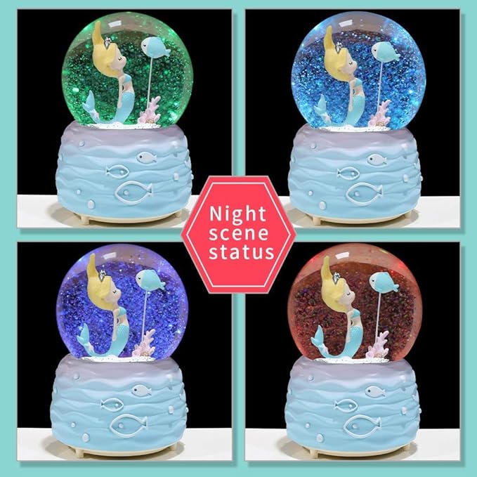 Mermaid Snow Globes,Snowglobes Music Box with Lights, Mermaid Musical Snow Globe Gifts for Girls Women Kids Sister Daughter Mom Granddaughter Girlfriend Wife Christmas Birthday for Kids 5-12(Blue)
