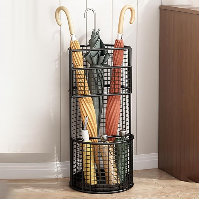 Umbrella Stand Iron Freestanding Organizer Rack Holder Stable Practical Iron Frame Suitable for Hotel Restaurant Entryway Office Hallway, Black