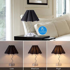 EOEYYOYB Pleated Table Lamp, Table Lamp for Bedroom, Bedside Lamps for Nightstand with Linen Lampshade, Modern Lamp for Bedroom Home Office Decor, Chrome