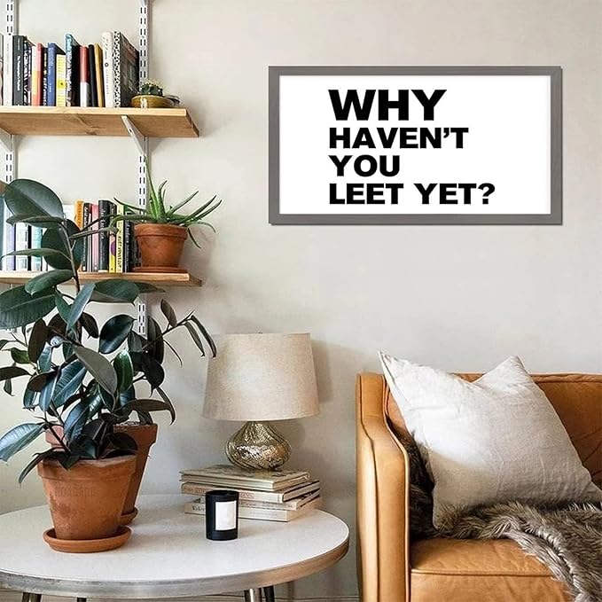 Positive Saying Hanging Wall Sign with Family Quote Why Haven't You Eet Yet Gray Frame Wooden Plaque Birthday Housewarming Gift for Office Cafe Bar Farmhouse Porch Cottage Wall Decor 12x22in