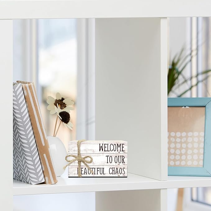 Ycyfckdr Decorative Wood Book Stack for Home, Welcome to Our Beautiful Chaos, Rustic Table and Living Room Bookshelf Farmhouse Decor (L70)