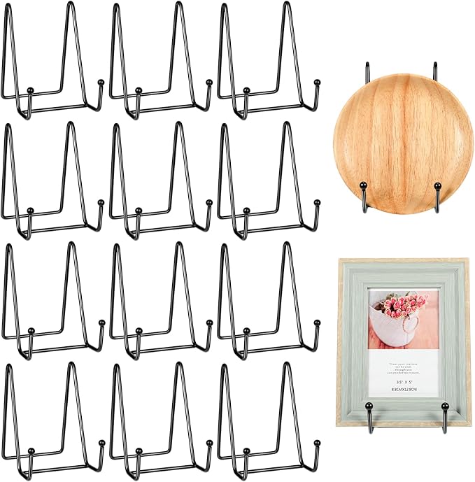 Mixweer 12 Pcs Book Stands for Display Metal Picture Frame Stand Book Plate Picture Holder Easels Photo Holder for Decorative Display(4.3 Inch,Black)