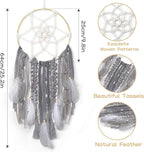 LOMOHOO Large Dream Catcher Handmade Feather Dreamcatcher, Traditional Dream Catchers with Woven Tassels Boho Wall Hanging for Girl Kids Bedroom Baby Room Home Decor Craft Ornament Gift (Grey)