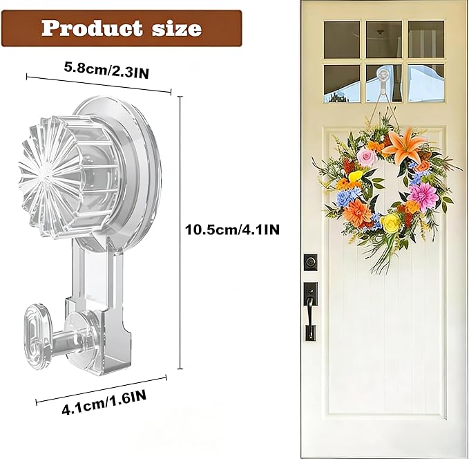 2 Pack Suction Cup Wreath Hanger，Suction Cup Hooks Hanging 15 Lbs，Waterproof Suction Cup Wreath Holder for Windows, Shower, Wreaths，Smooth Doors (Gray, 2) (Gray)
