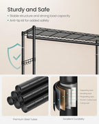 SONGMICS Heavy-Duty Rolling Clothes Rack, Garment Rack, Portable Closet on Wheels, with Adjustable Mesh Shelves and Hanging Rails, Hooks, 15.8 x 43.3 x 78.3 Inches, Ink Black ULGR417BH01