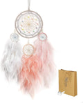 Dream Catcher for Girl Pink, Handmade Romantic Unique Dreamcatcher Beads and Feathers Wall Hanging Ornament Gift for Bedroom