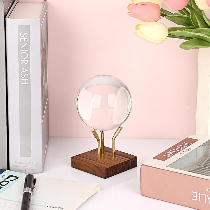 Hipiwe Sphere Display Stand Easel for Crystal Ball Mineral Geodes Rock Agate Small Collectibles Three Metal Peg Rock Display Easel with Wooden Base, Large