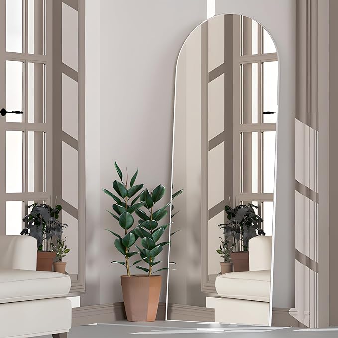 Full Length Mirror, 56"x16" Arch Floor Mirrors with Stand, White Arched Full Body Standing or Leaning Mirror for Bedroom, Living Room