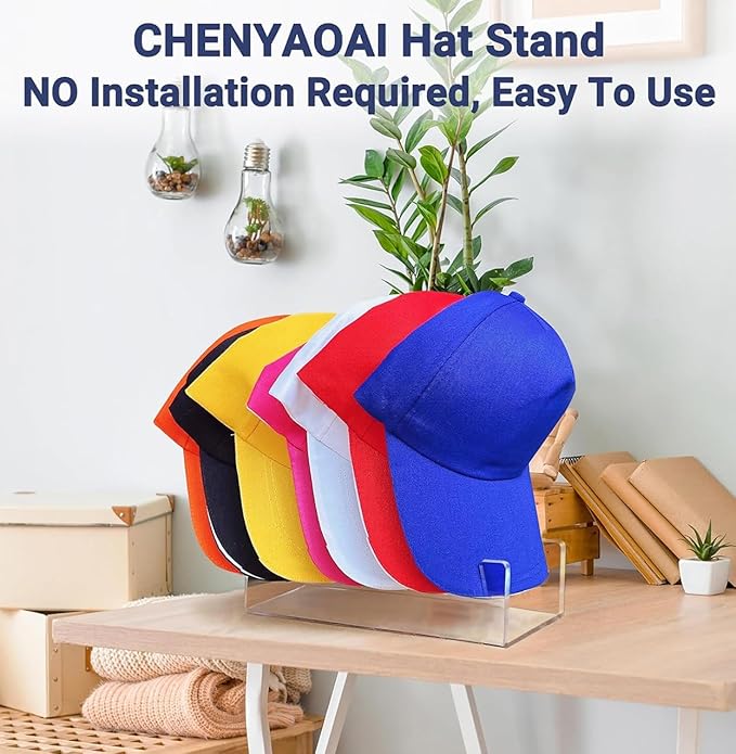 Hat Organizer for Baseball Caps, 2 Pcs No Install Acrylic Hat Stand for 14 Baseball Caps, Hat Racks for Caps Display and Organizer for Bedroom, Closet, Dresser, Office, Hat Holder
