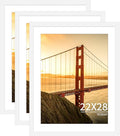 22x28 Picture Frame White Set of 3, Display Pictures 18x24 with Mat or 22 x 28 Without Mat, Poster Frames 22x28 for Wall Hanging Horizontal and Vertical