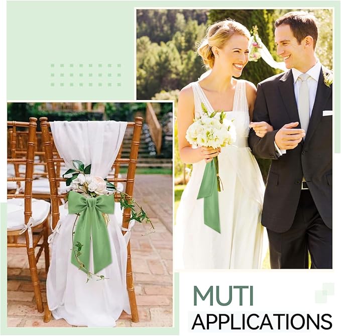 2 Pcs Sage Green Wreath Sash for Front Door Linen Wreath Ribbon Bow for Yard Porch Garland Home Decor