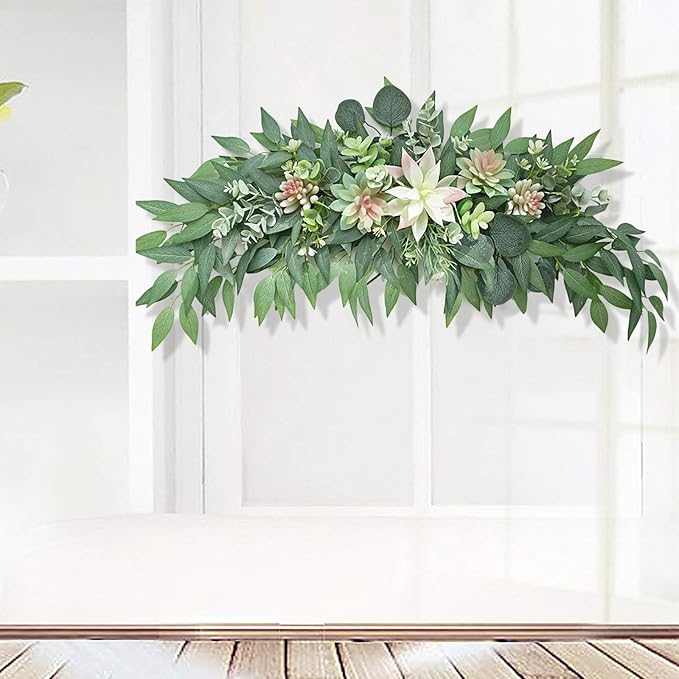 Artificial Succulents Swag, Decorative Swag with Succulents and Eucalyptus Leaves, Wedding Arch Flowers Greenery Plant Swag Farmhouse Floral Garland Table Centerpieces Wall Decor(Green)