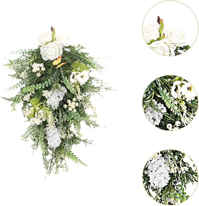 Artificial Flower Teardrop Swag Wreath Hanging Garland Welcome Sign 20inch Long for Farmhouse Decor Accessory Versatile