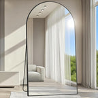 Prywot Full Length Mirror, Oversized 78"x38" Arched-Top Floor Mirrors, Modern Full Body Mirrors with Stand, Wall Mirror with Aluminum Alloy Frame for Bedroom,Living Room, Black