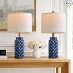 USumkky 20.5 inches Modern Ceramic Dark Blue Bedside Lamp Set of 2 for Bedroom Decor Farmhouse Table Lamp for Living Room Office Dorm