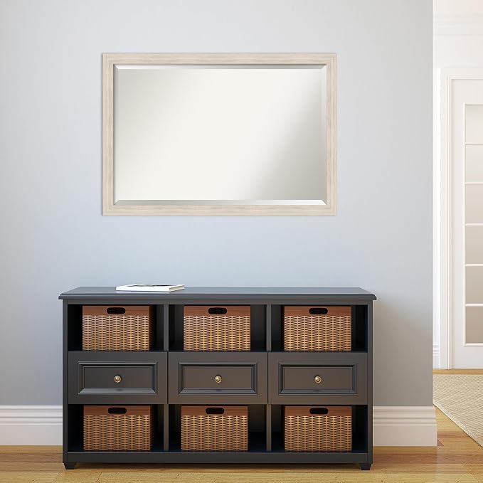 Amanti Art White Wall Mirror 27x39 Hardwood White Wash Narrow Rectangle Bathroom Mirror for Wall Decor Living Room, Large Country Rustic Wood Frame, Hangs Horizonally and Vertically, Bathroom Decor,