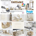 BLU MONACO | Magazine Holder Wooden Gold Basket | Vertical File Organizer for Floor or Bathroom | Narrow Decorative Storage Rack with Handles