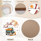 Hello Fall Wreath for Front Door Fall Truck Welcome Door Sign 12x12 Inch Autumn Maple Leaf Pumpkin Wood Door Hanger Farmhouse Thanksgiving Hanging Plaque for Home Porch Wall Indoor Outdoor Decorations