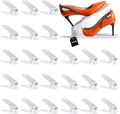 Shoe Slots Organizer, 24PCS Adjustable Double Layer Stack Shoe Rack, 50% Space-Saving Storage Rack Holder, White