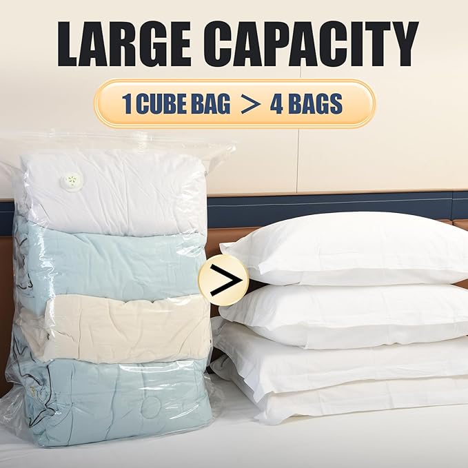 1 PACK Cube Vacuum Storage Bags,Jumbo Cube (31.4 * 39.3 * 14.9 Inch), Extra Large Vacuum Seal Bags for Clothing, Comforters, Blankets, Bedding, Closet Organization Space Saving
