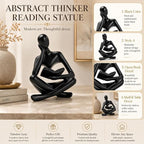 Black Bookshelf Decor Thinker Statue, Abstract Reading Figurine Style A, Resin Decorative Bookend for Coffee Table, Shelf, Home Office, Library