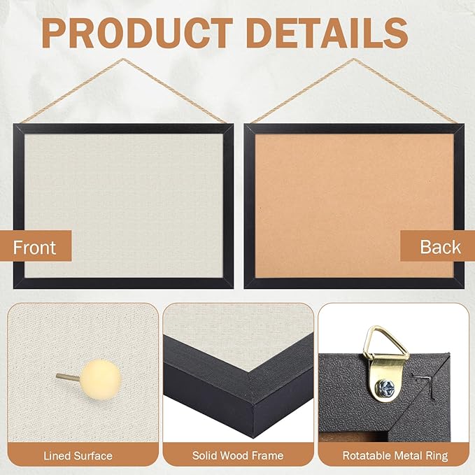 Teling 4 Pack Wood Bulletin Boards with Linen 12''x 16'' Cork Board for Walls with 90 Pushpin Decorative Wood Framed Display for School Office Home Decor (White)