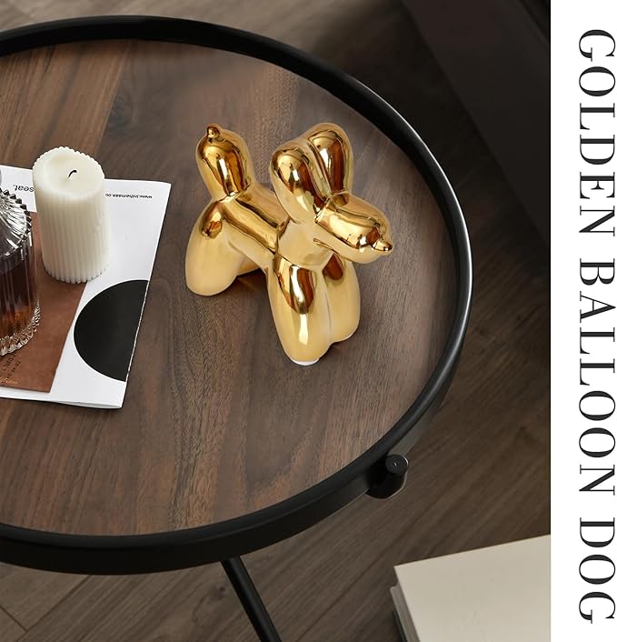 Notakia Large Golden Cute Ceramics Balloon Dog Statue Crafts Living Room Desktop Decorations,Handmade Modern Small Ceramic Animal Statue Ornament Home Decor Accents
