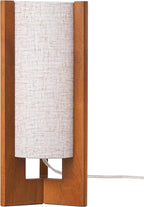 EDISHINE 13.5" Small Table Lamp, Walnut Wood Cylinder Nightstand Lamp for Bedroom, Beige Linen Shade, Corner Modern Bedside Lamp for Living Room, On-Off Line Switch, E26 Base (Bulb Not Included)