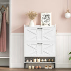 Shoe Storage Cabinet, Shoe Organizer with 2 Flip Drawers, Hidden Shoe Storage for Entryway, Freestanding Organizer with Open Storages, White SHWT9401