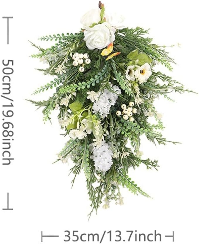 Artificial Flower Teardrop Swag Wreath Hanging Garland Welcome Sign 20inch Long for Farmhouse Decor Accessory Versatile