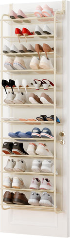 Whitmor 36 Pair Over The Door Shoe Organizer, 12 Tier Hanging Shoe Organizer, Heavy Duty Metal & Mesh Shoe Holder, Hanging Shoe Rack for Closet Organizer & Storage, 69"L x 21.7"W x 7.5"H, Beige