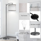 Floor Lamp for Living Room with 3 Color Temperatures LED Bulb, Standing Lamp Tall Industrial Floor Lamp Reading for Bedroom, Office (9W LED Bulb, Beige Lampshade Included) -Grey
