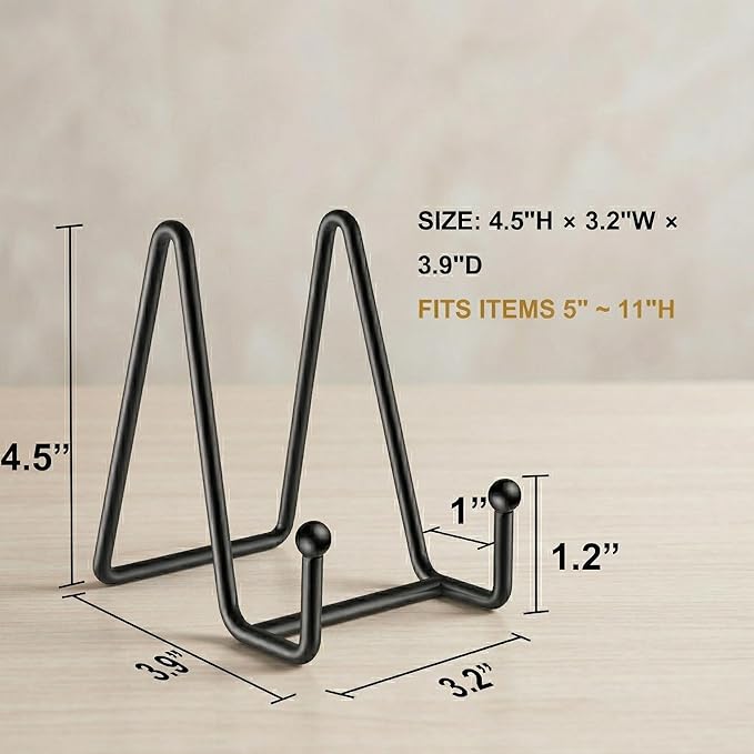 Hoewina 4.5 Inch Plate Stands for Display - Metal Frame holder stand Picture, Decorative for Book and Platter, Tabletop Art, Photo Easel (3 Packs)