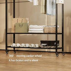 Sturdy Heavy Duty Clothes Rack With Wheels,Modern Clothing Rack With Shelves & hooks, Garment Racks for Hanging Clothes,Closet Rack for Bedroom,49.2in Wide,Clothes Storage and Display (black)