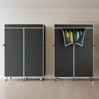 H9 Garment Rack with Cover, Heavy Duty Clothing Rack for Hanging Clothes, Portable Closet with wheels, Wardrobe Closet with Adjustable Shelves, Black Rack Shelf with Black Fabric Cover