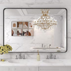 LOAAO 48X30 Inch Black Metal Framed Bathroom Mirror for Wall, Matte Black Bathroom Vanity Mirror Farmhouse, Large Rounded Rectangle Mirror, Anti-Rust, Tempered Glass, Hangs Horizontally or Vertically