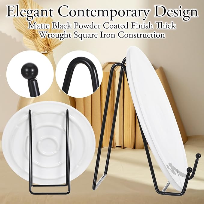 12 Pack 6 Inch Metal Plate Display Stands, Black Multi-Purpose Easel Stands for Photos/Books/Plaques/Artwork, Tabletop Holder