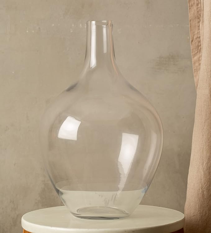 Large Glass Vase for Floor, 15" Tall Clear Glass Floor Vase for Pampas Grass and Long Stem Flowers, Big Glass Vase Decor for Living Room Bedroom, Clear Vase